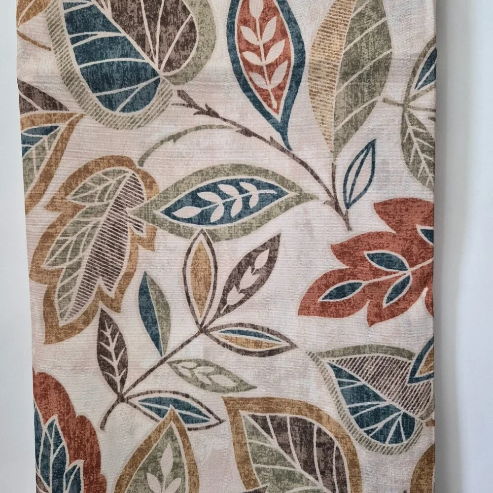 Vtg Excell Fabric Fall Floral Leaf Nature Shower Curtain Cream Brown Teal Rust
